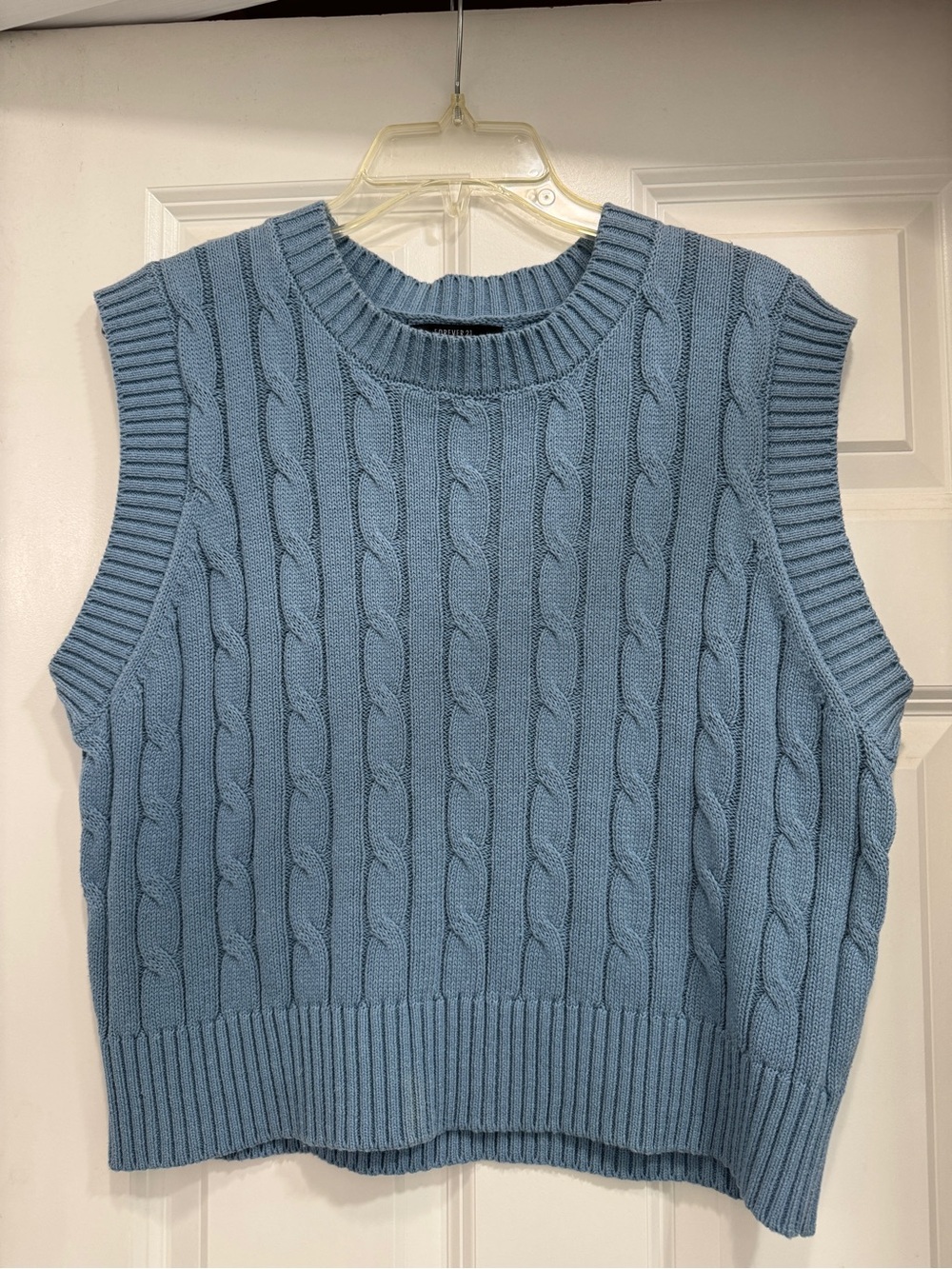 Forever 21 Light Blue Cable Knit Sleeveless Crewneck Sweater Vest